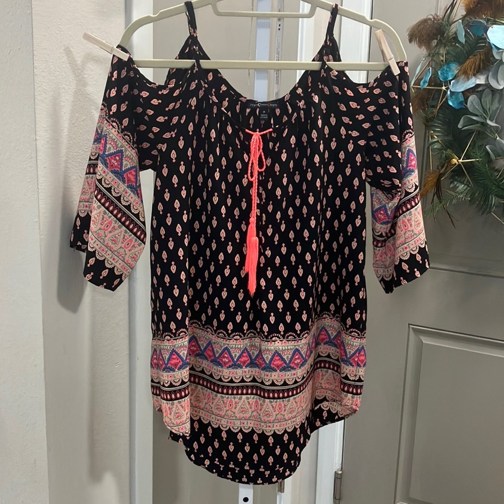 Black and Pink Patterned Women's Blouse